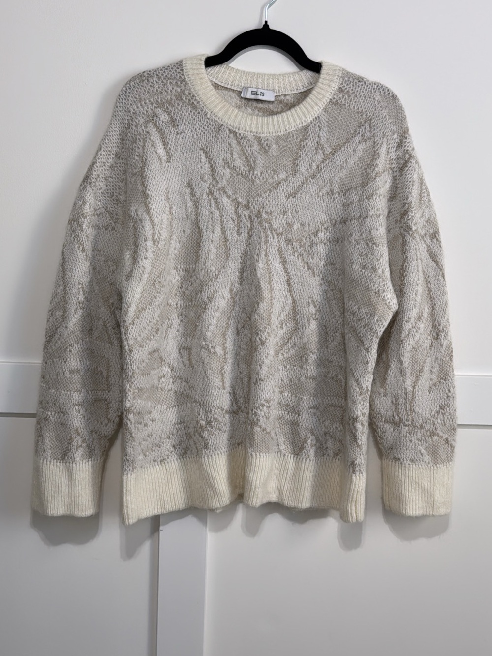 ELIS Mohair & Wool Blend Cream Crewneck Sweater with Subtle Pattern